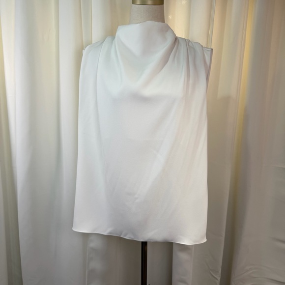 NWT Zara Pleated Shoulder Draped Cowl Neck Sleeveless Blouse in White Size XL - Picture 5 of 16